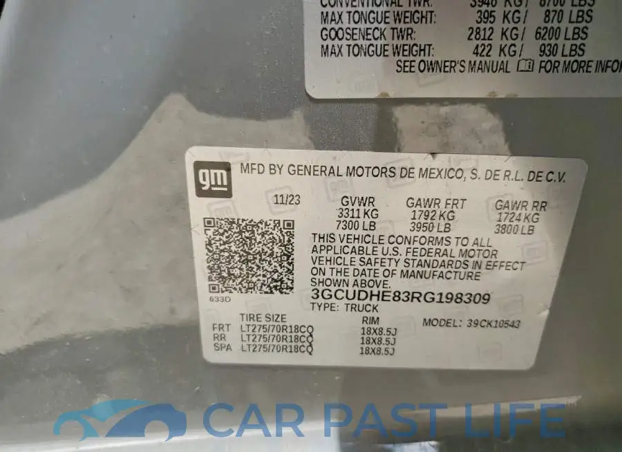 3GCUDHE83RG198309# 12