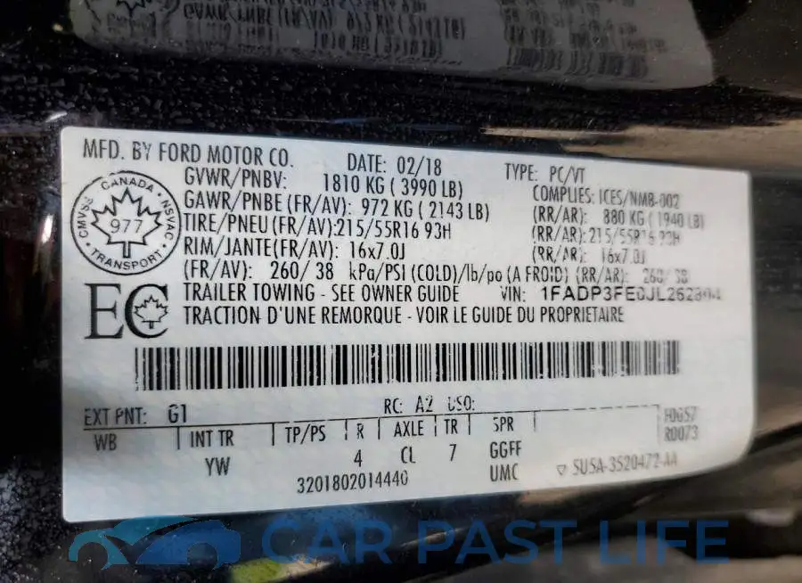 1FADP3FE0JL262804# 12