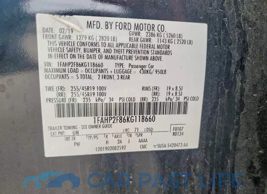 1FAHP2F86KG118660# 13