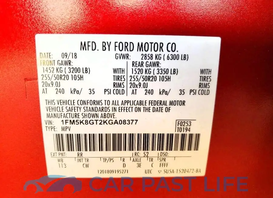 1FM5K8GT2KGA08377# 13