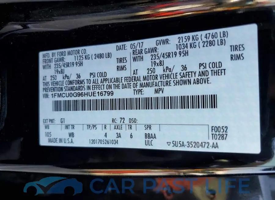 1FMCU0G96HUE16799# 13
