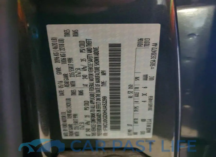 1FMCU0GD0HUA52299# 13