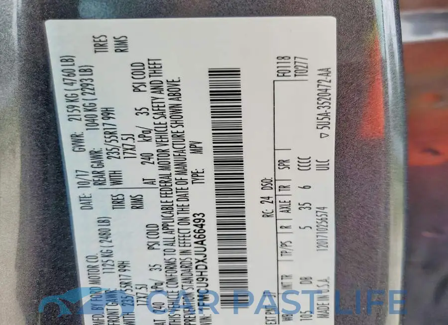 1FMCU9HDXJUA66493# 14