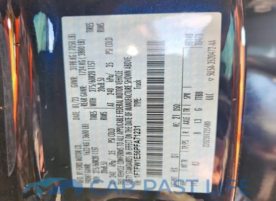 1FTFW1E56PFA71231# 12