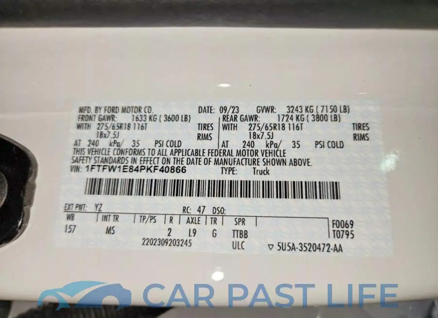 1FTFW1E84PKF40866# 12