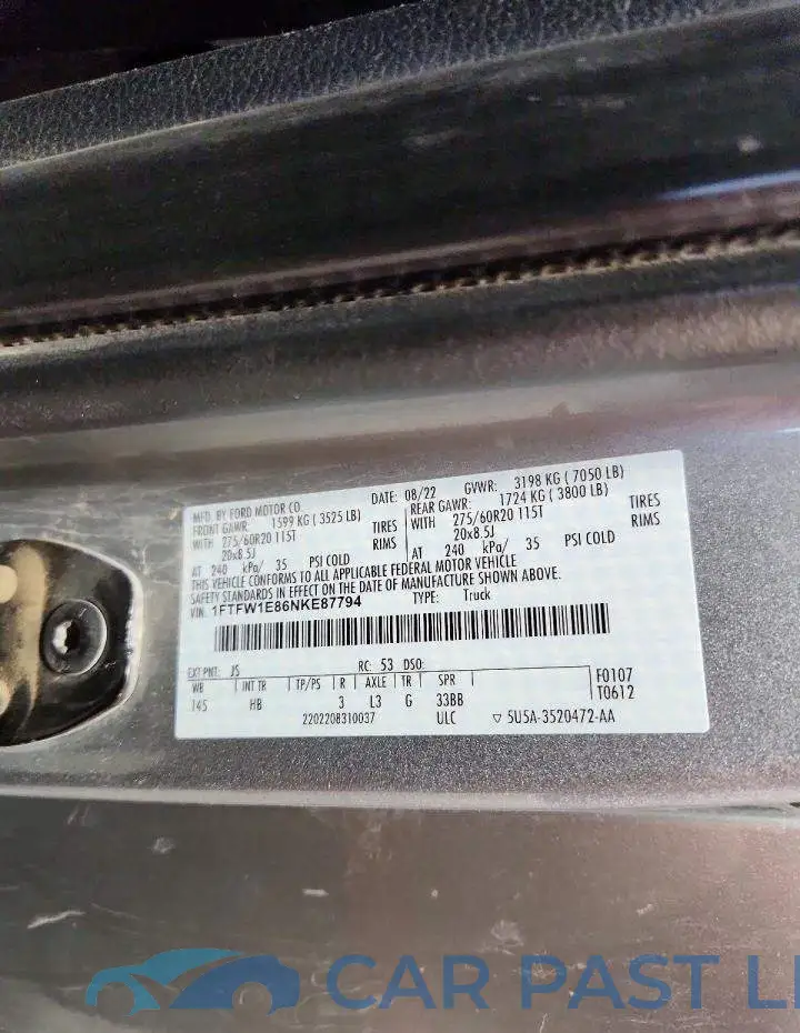 1FTFW1E86NKE87794# 12