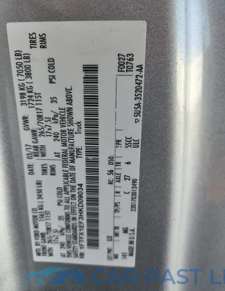 1FTFX1EF3HKD09034# 12