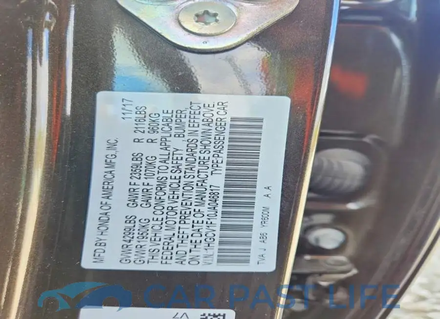 1HGCV1F10JA046817# 12