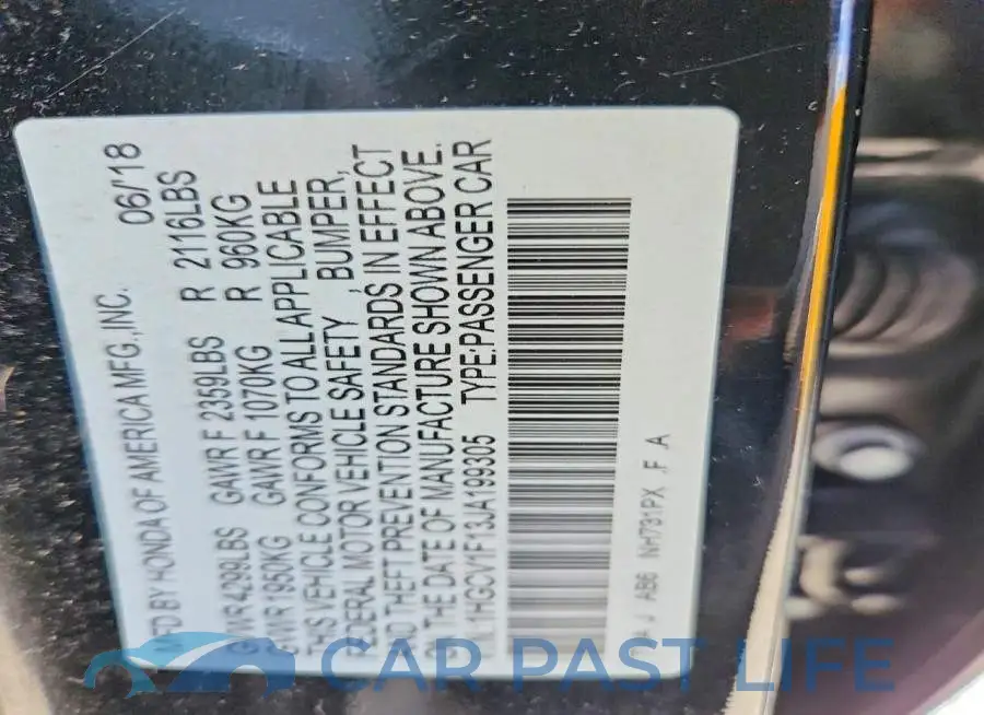 1HGCV1F13JA199305# 12