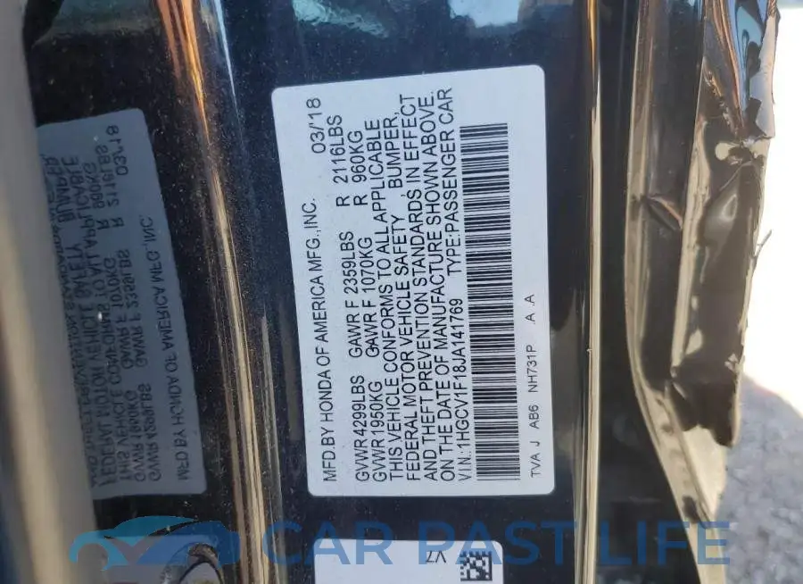 1HGCV1F18JA141769# 12