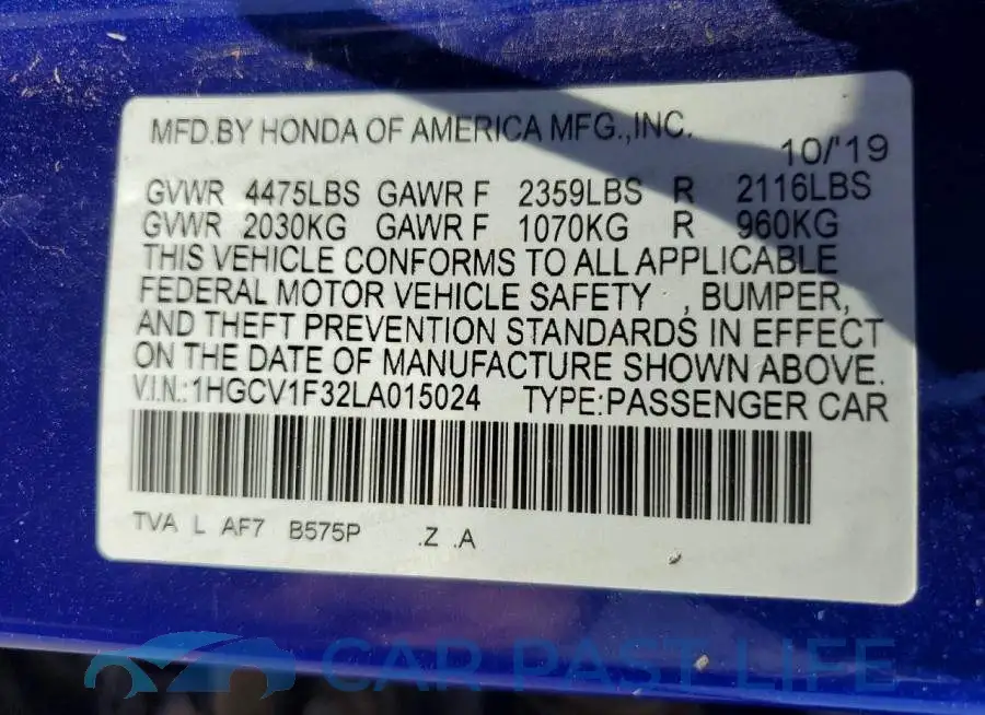 1HGCV1F32LA015024# 12