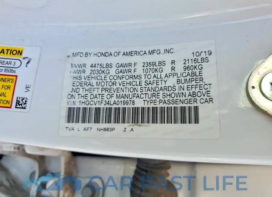 1HGCV1F34LA019978# 12