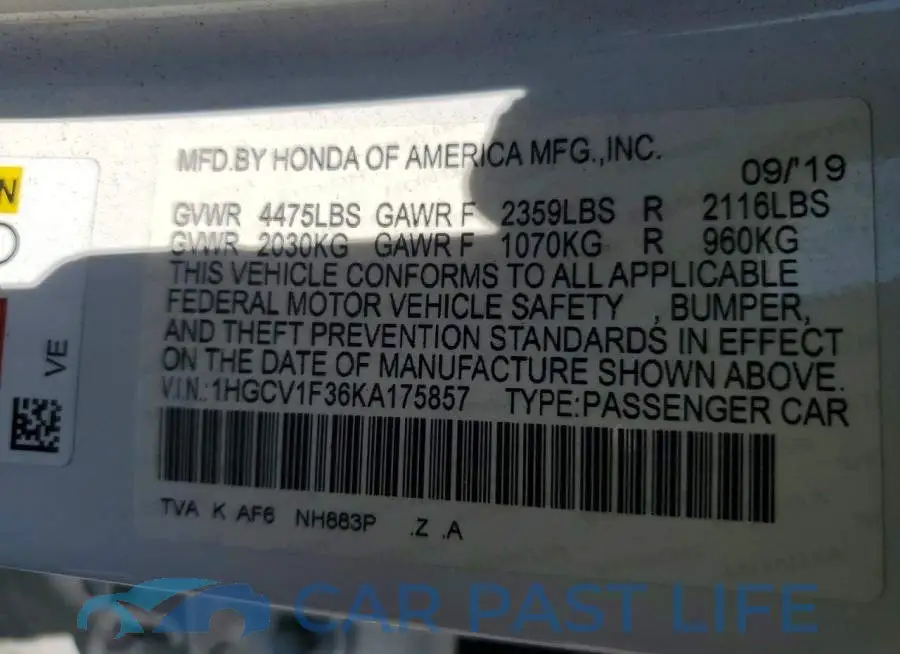 1HGCV1F36KA175857# 12