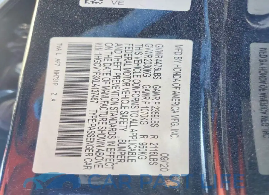 1HGCV1F3XLA137467# 12