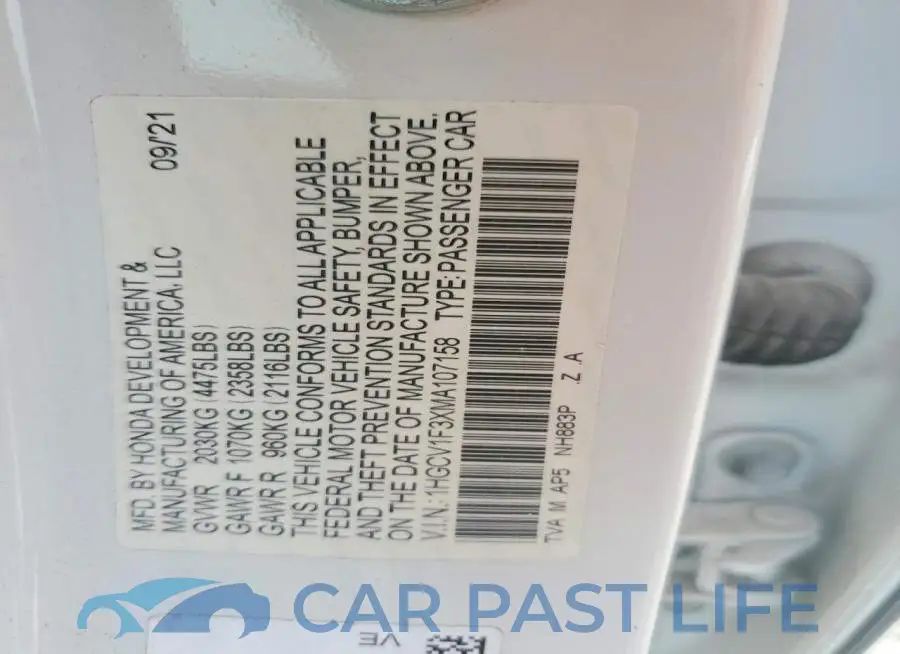 1HGCV1F3XMA107158# 12