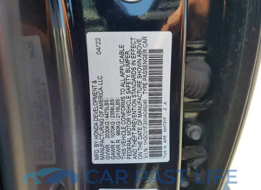 1HGCV1F3XNA049246# 13