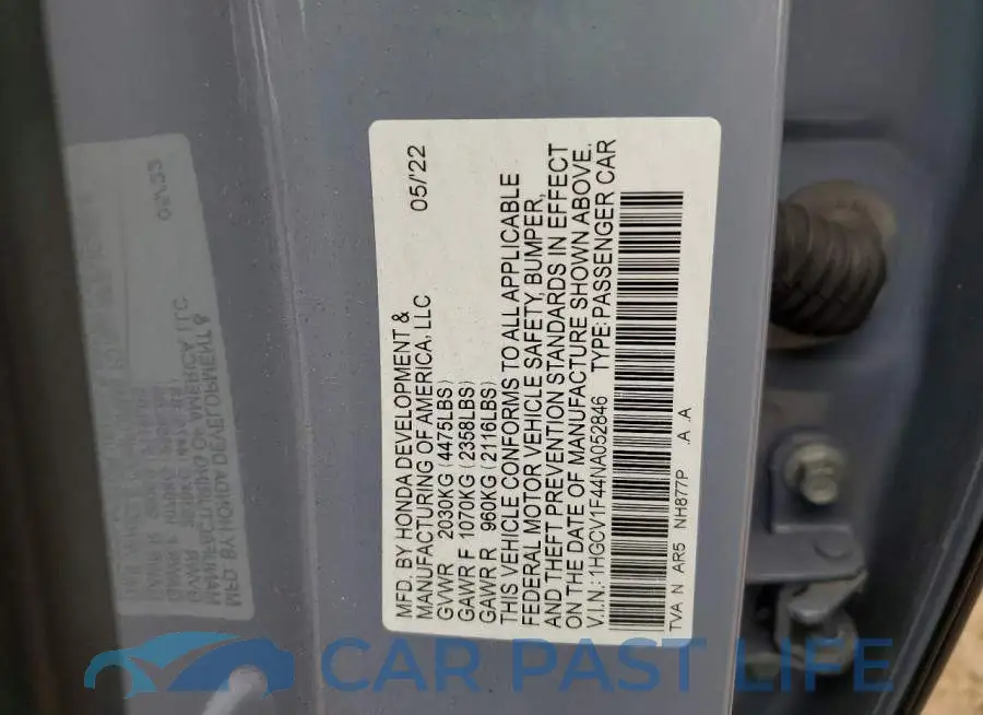 1HGCV1F44NA052846# 12