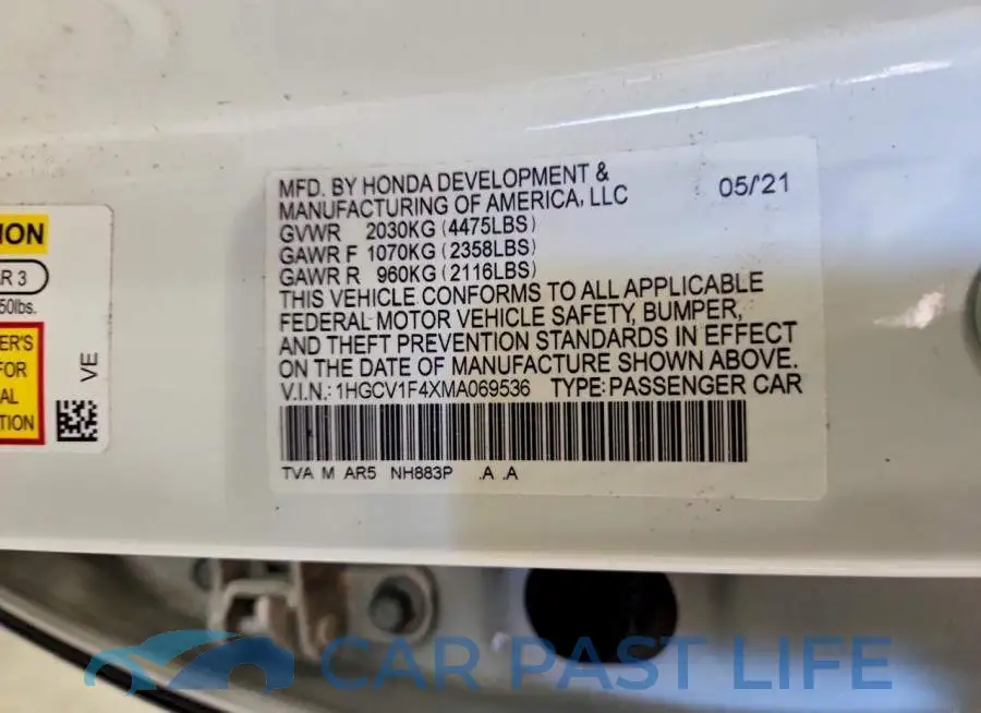 1HGCV1F4XMA069536# 13