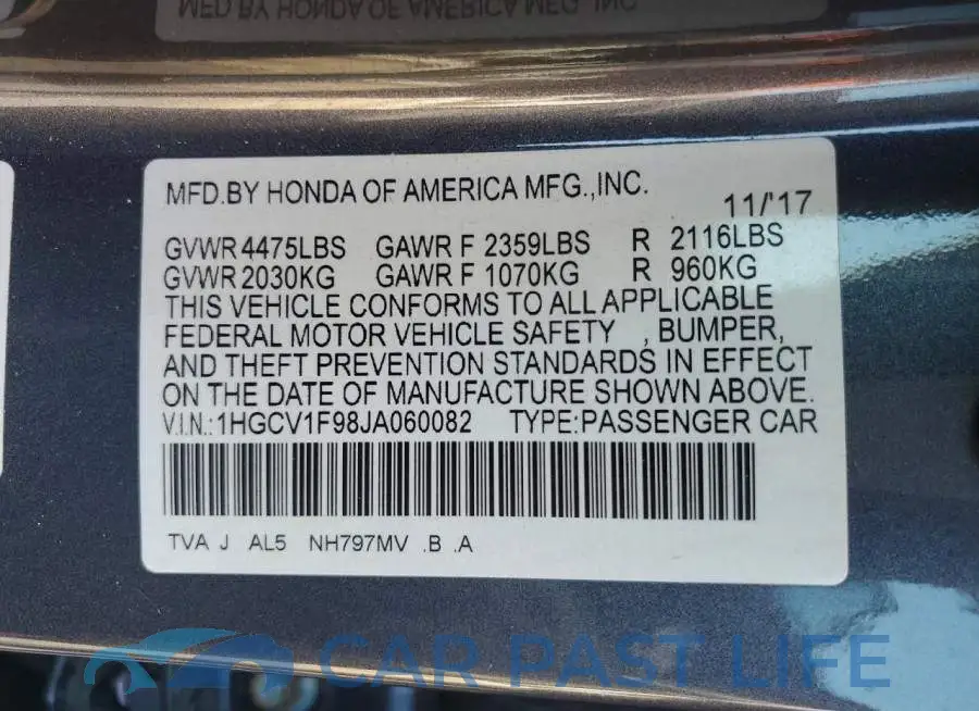 1HGCV1F98JA060082# 12