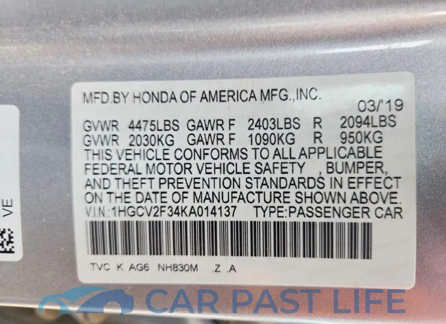 1HGCV2F34KA014137# 13