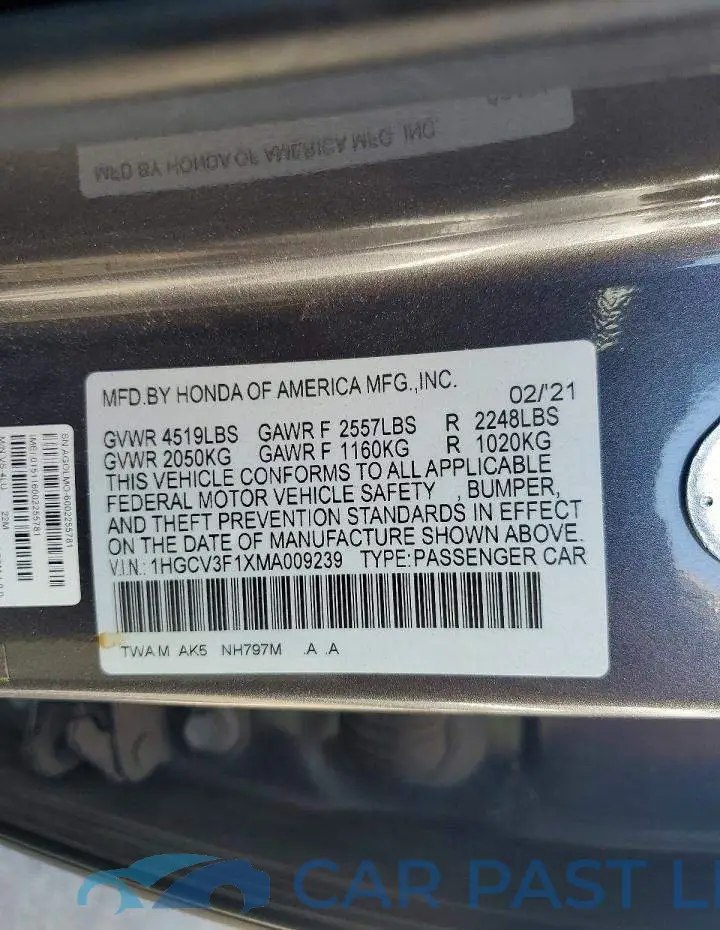 1HGCV3F1XMA009239# 12