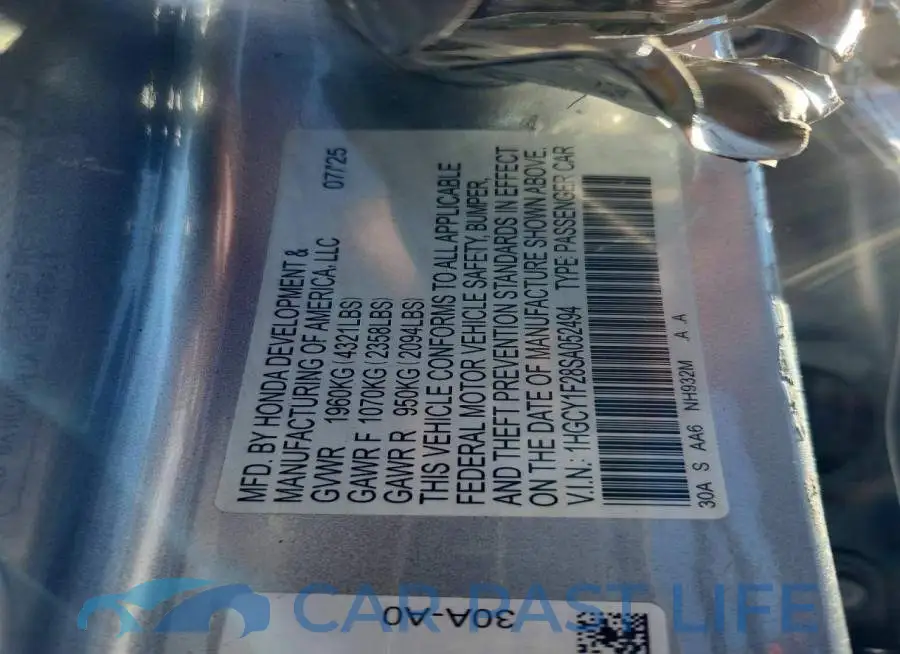 1HGCY1F28SA052494# 12
