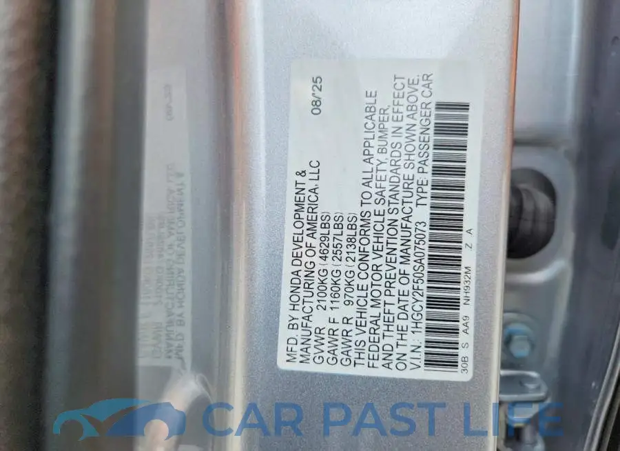 1HGCY2F50SA075073# 12