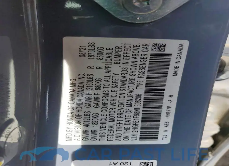 2HGFE1F98NH308206# 12