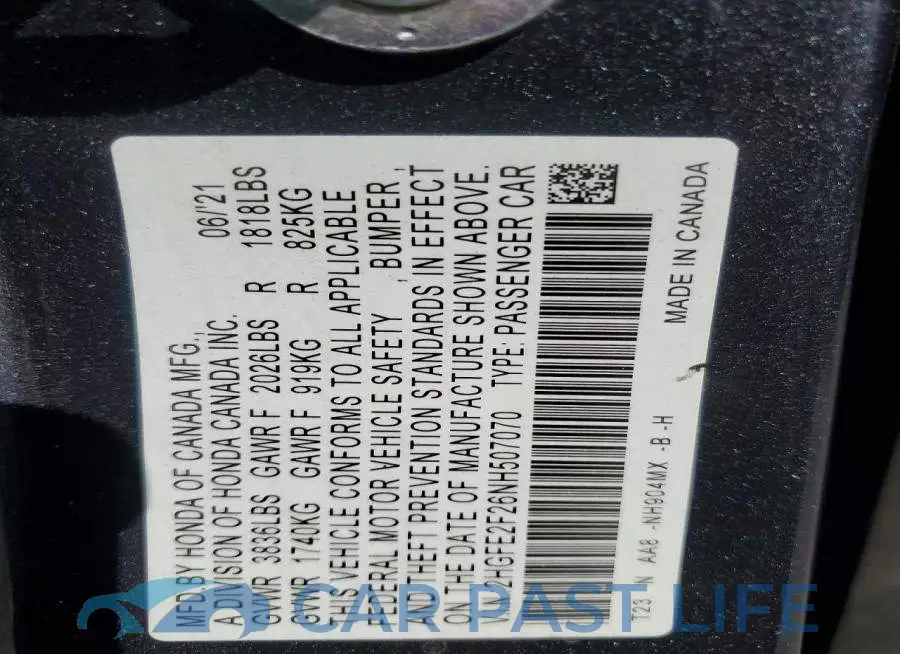 2HGFE2F26NH507070# 12
