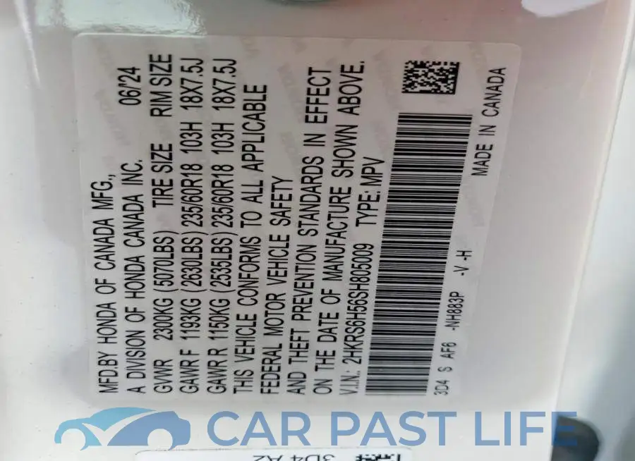 2HKRS6H56SH805009# 13