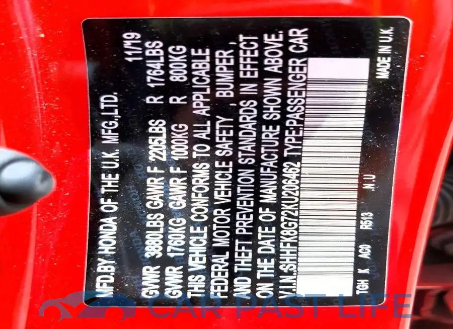 SHHFK8G72KU206462# 12