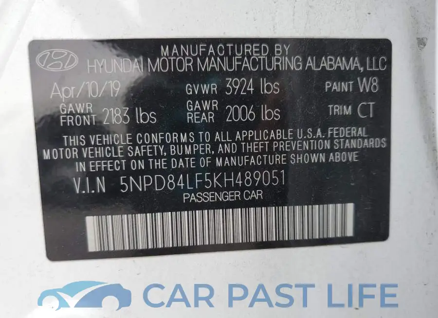 5NPD84LF5KH489051# 12
