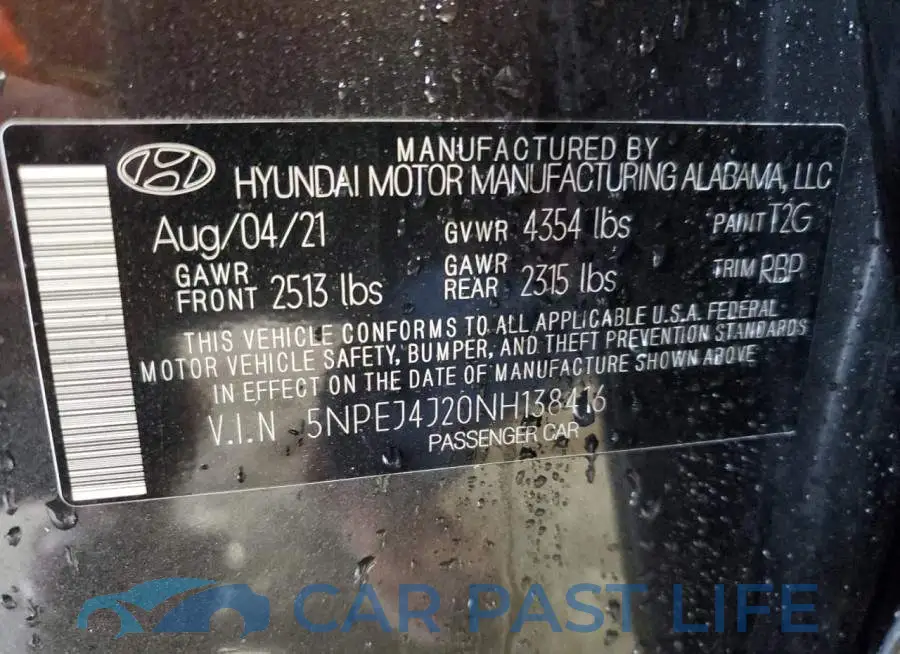 5NPEJ4J20NH138416# 12