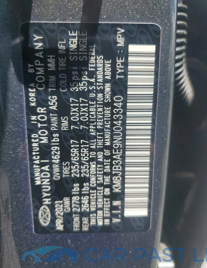 KM8JB3AE9NU043340# 13