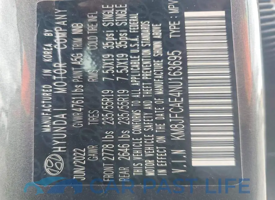 KM8JFCAE4NU163695# 12