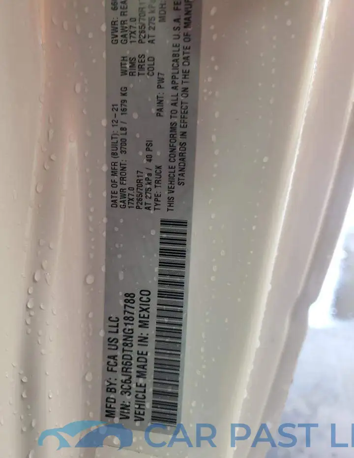 3C6JR6DT8NG187788# 12