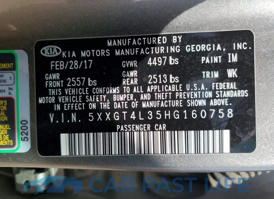 5XXGT4L35HG160758# 12