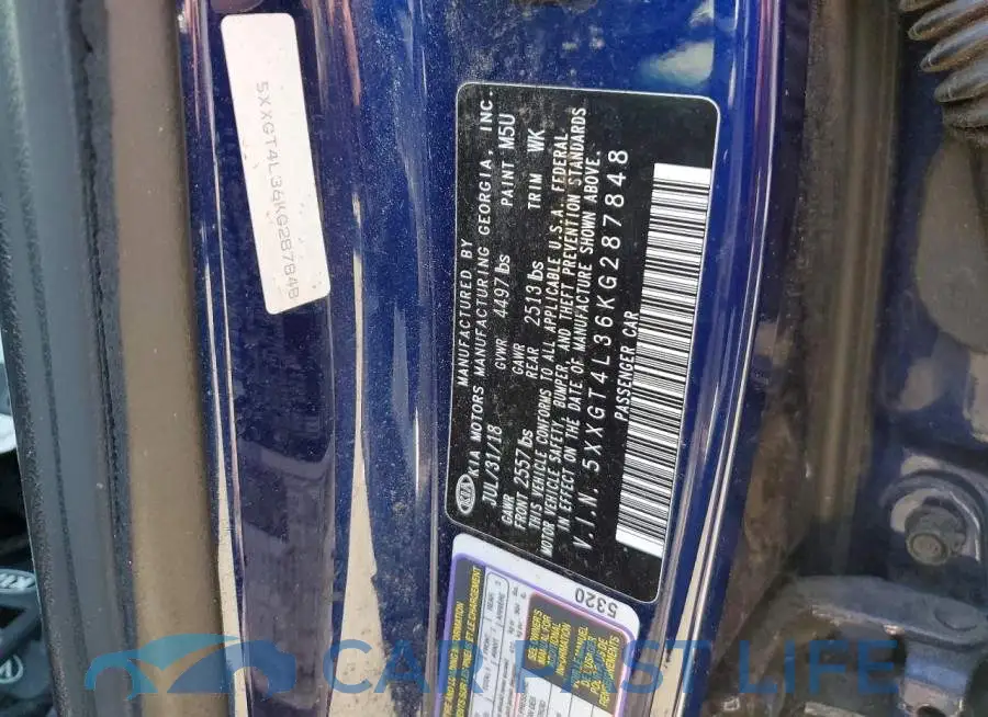 5XXGT4L36KG287848# 12