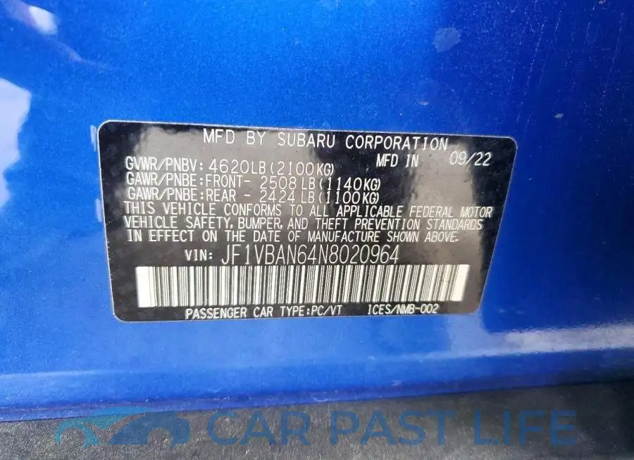 JF1VBAN64N8020964# 12