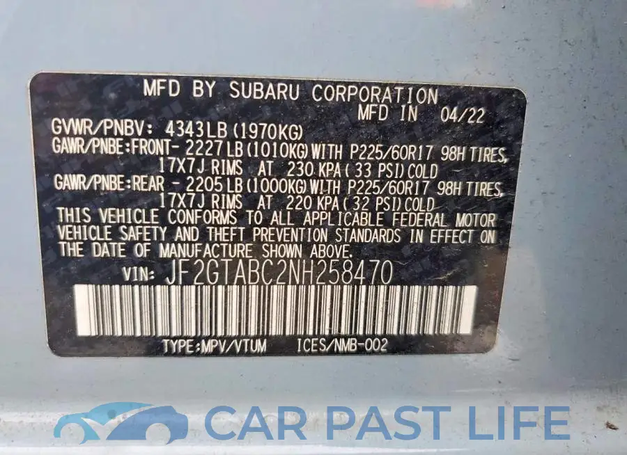 JF2GTABC2NH258470# 12