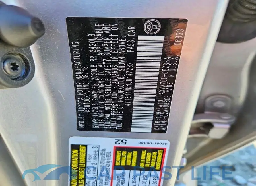 4T1B11HK1JU147287# 12