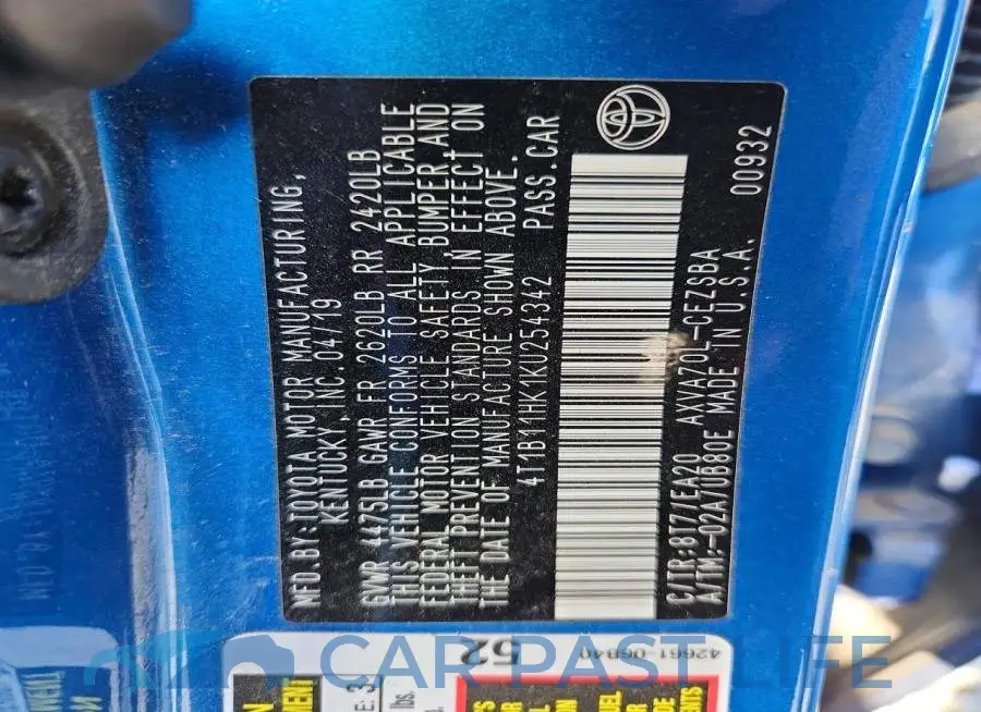 4T1B11HK1KU254342# 13