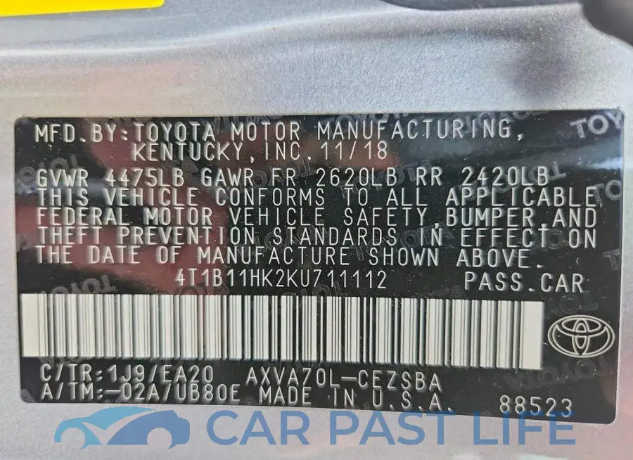 4T1B11HK2KU711112# 12
