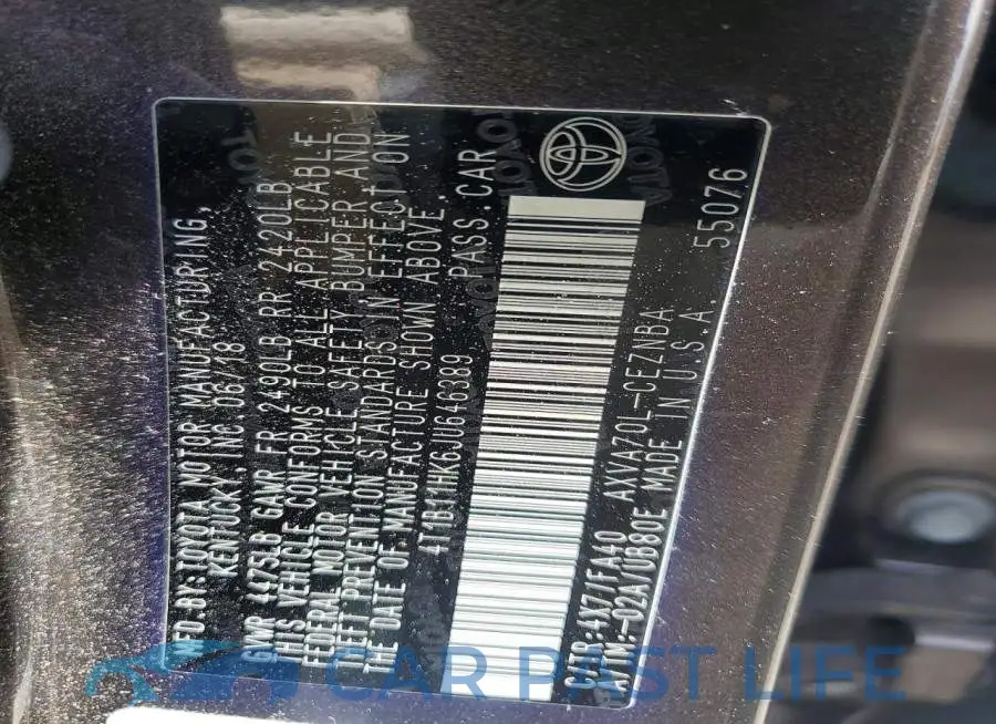4T1B11HK6JU646389# 12