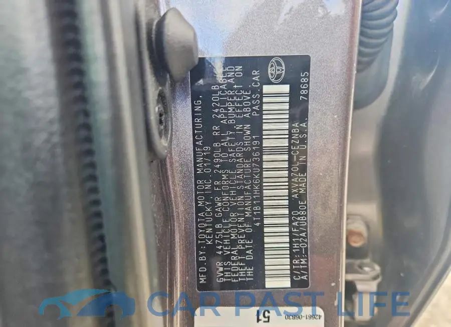 4T1B11HK6KU736191# 12