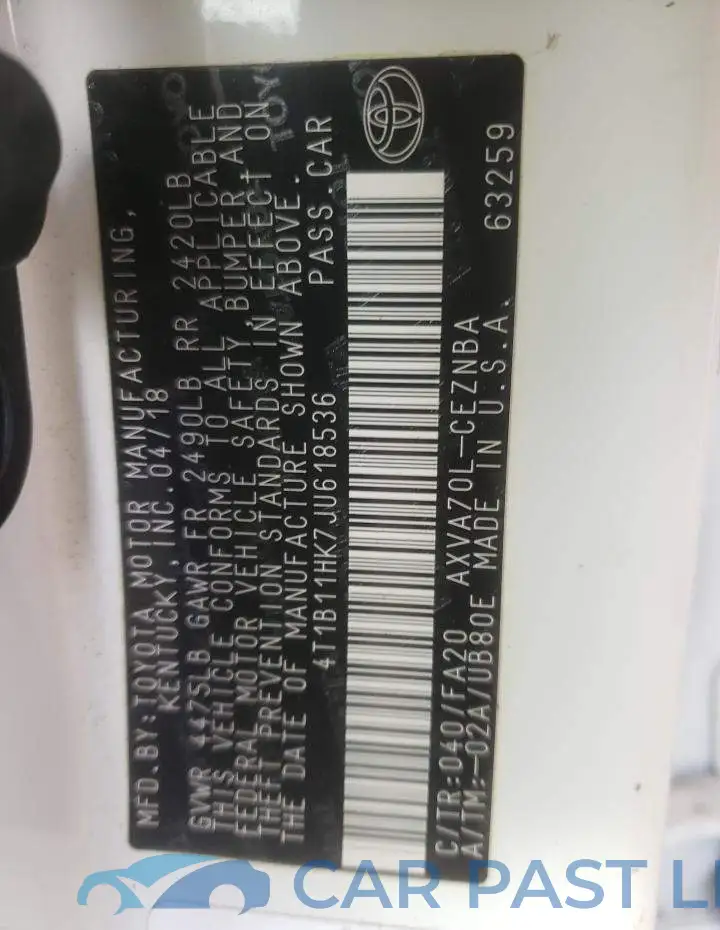 4T1B11HK7JU618536# 12