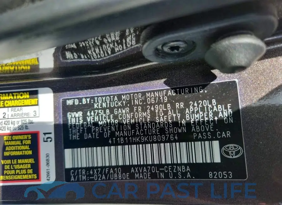 4T1B11HK9KU809764# 12