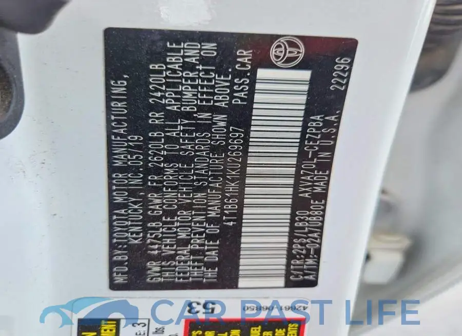 4T1B61HK1KU269697# 12