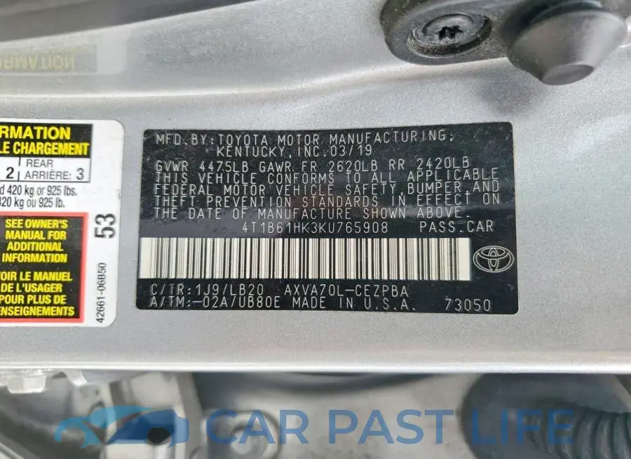 4T1B61HK3KU765908# 12