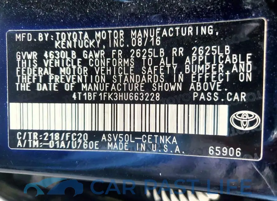 4T1BF1FK3HU663228# 12